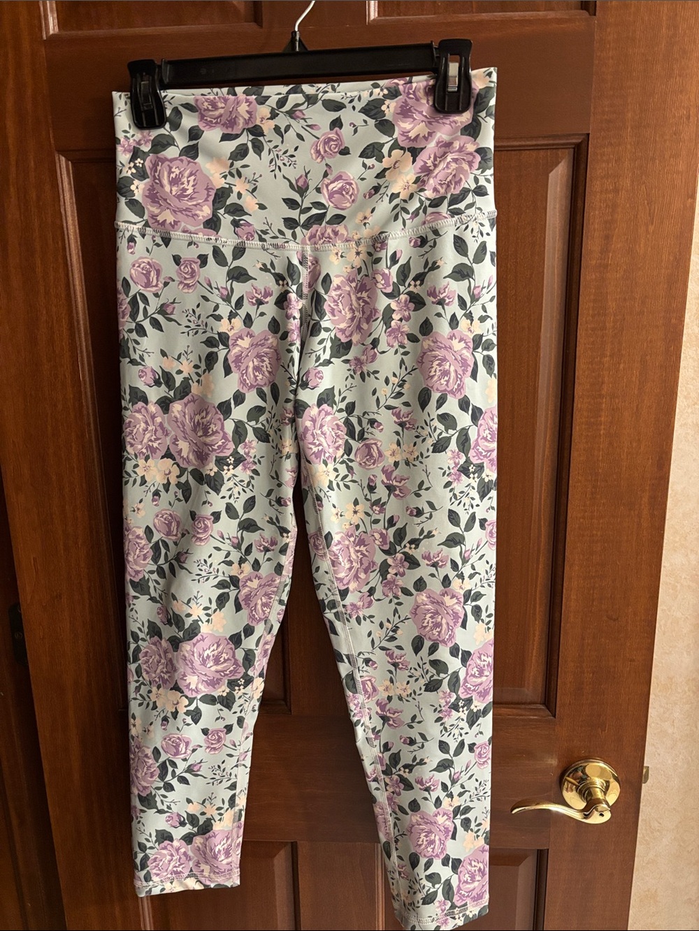 DYI Floral High-Waist Leggings in Mint and Lavender, Sz Large